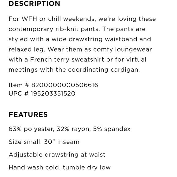 Vince Camuto RIB-KNIT LOUNGE PANTS - Picture 5 of 5